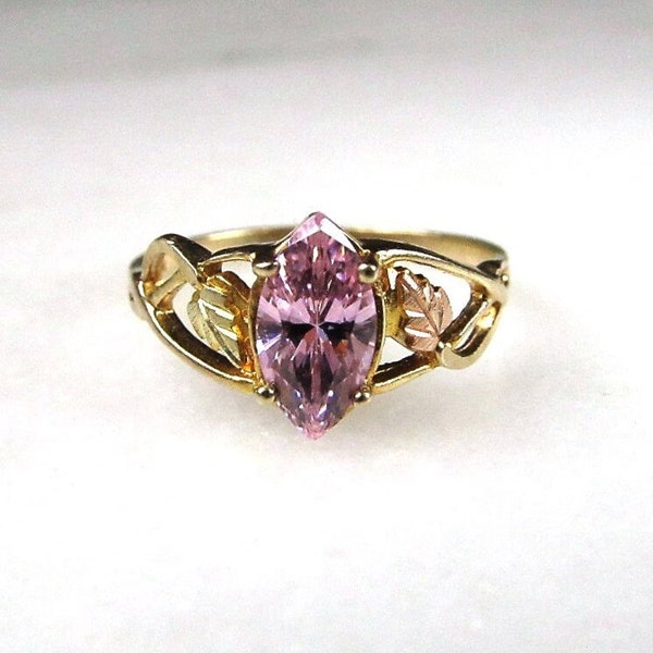 Vintage 10K Yellow Gold Pink Stone Black Hills CCO Signed Ring Sz 8 ETC7725