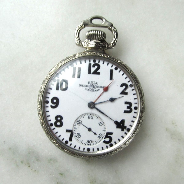 Rare Antique 1927 Ball Official Standard 21 Jewel Pocket Watch Runs ETC8984