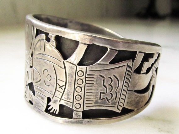 Vintage Taxco Mexico Overlay Sterlng Silver Cuff … - image 8