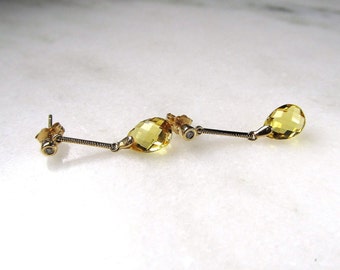 Vintage 14K Gold Yellow Pear Gemstone Dangle Drop Earrings ETC7412