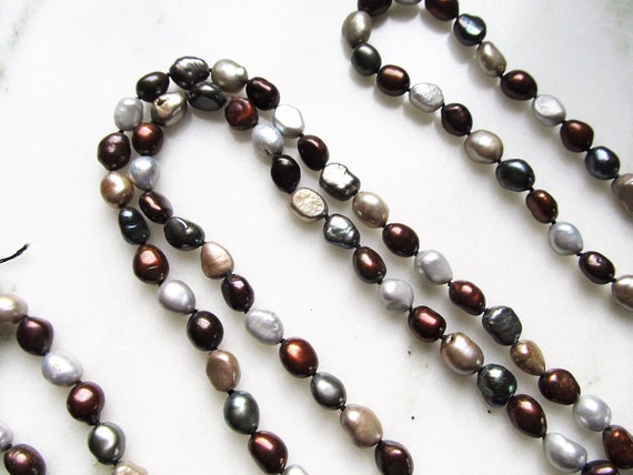 Vintage Baroque Pearl Necklace 80" Gray Gold Bron… - image 2