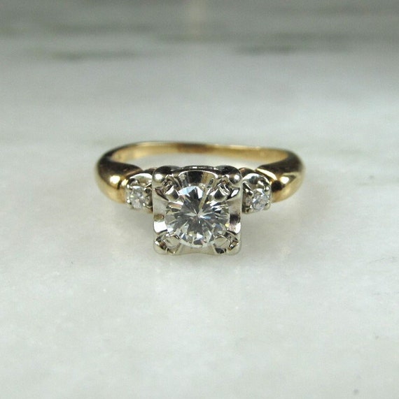 Vintage 14K Two Toned Diamond Engagement Ring Sz … - image 1