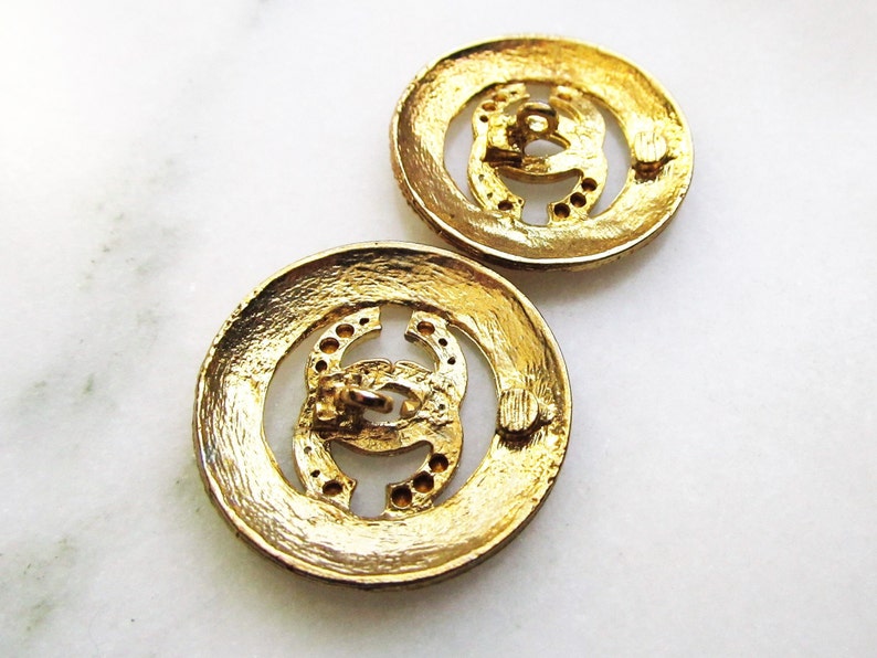 Vintage Logo Rhinestone Buttons Gold Toned ETC1404