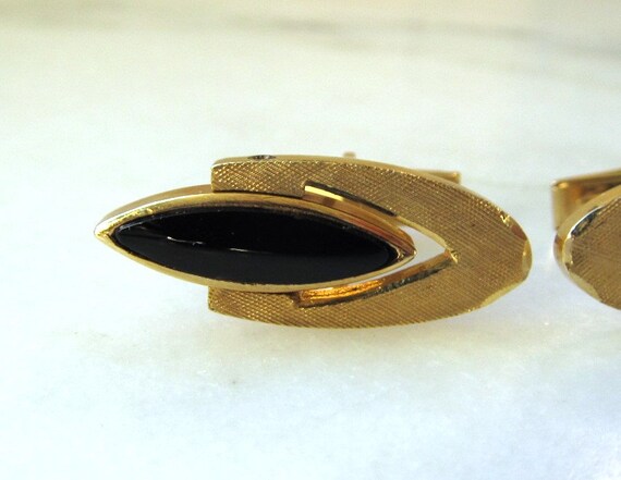 Vintage Mid Century Modern 14K Flipper Onyx/Agate… - image 6