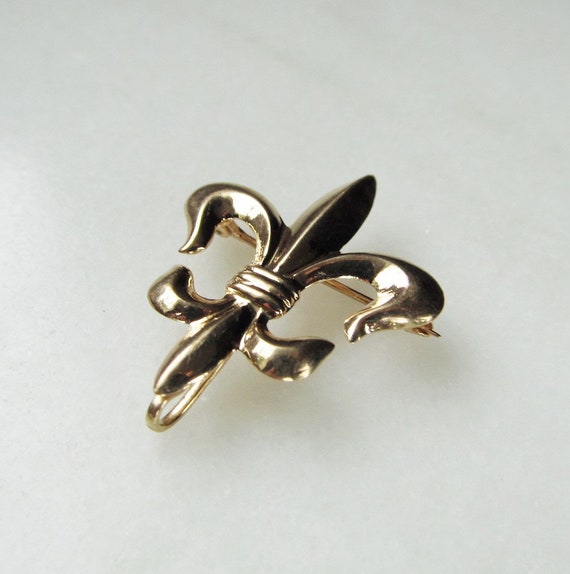 Vintage 10K Yellow Gold Fleur De Lis Brooch Pin E… - image 2