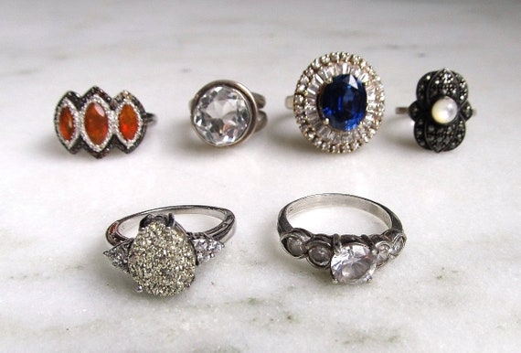 Vintage Sterling Silver Multi Stone Ring Lot of 6… - image 1