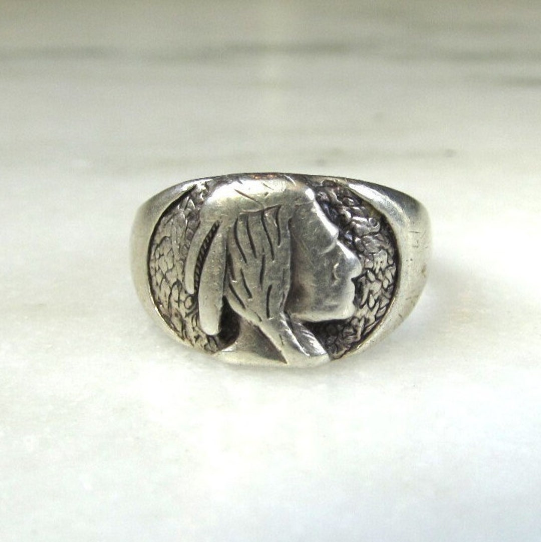Vintage Sterling Silver Mens Indian Head Ring Sz 9 3/4 ETC8207 Etsy