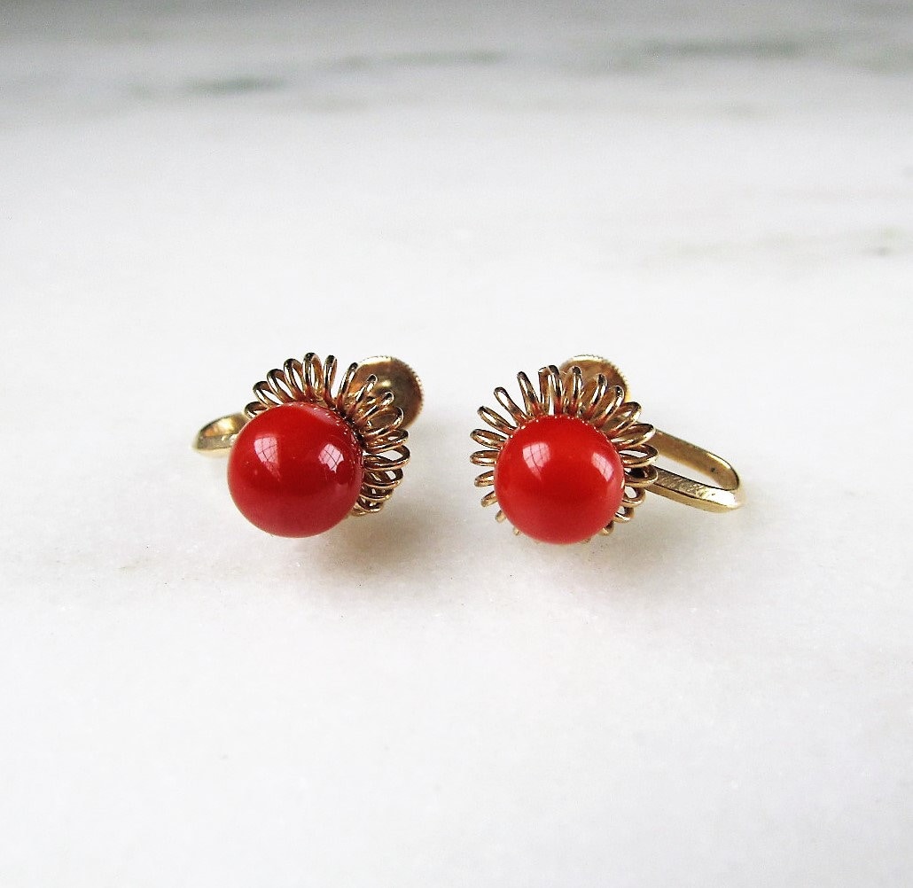 Interchangeable Coral and Turquoise 14K Yellow Gold Stud Earrings