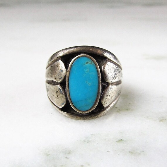 Estate Large Turquoise Mens Southwestern Ring Vint