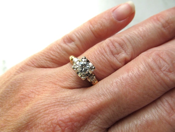 Vintage 14K Two Toned Diamond Engagement Ring Sz … - image 9