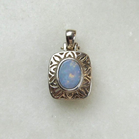 Vintage Sterling Silver Pale Blue Opal Pendant ET… - image 1