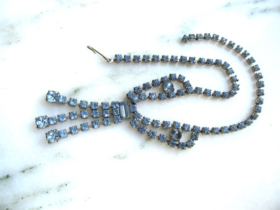 Vintage Pale Blue Rhinestone Necklace w/ Matching… - image 6