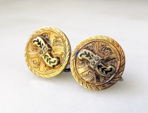 Antique Victorian Seed Pearl Screw Back Earrings … - image 2