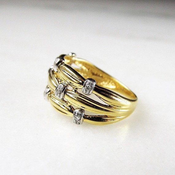 Vintage 18K Diamond Yellow & White Gold Ladies Ri… - image 6