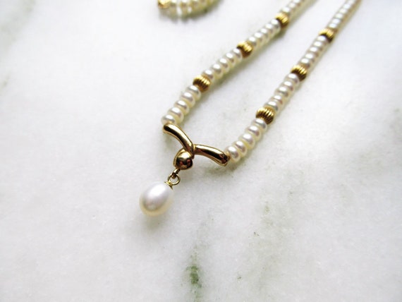 14K IPS Cultured White Pearl 17" Necklace Vintage… - image 2
