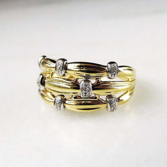 Vintage 18K Diamond Yellow & White Gold Ladies Ri… - image 7