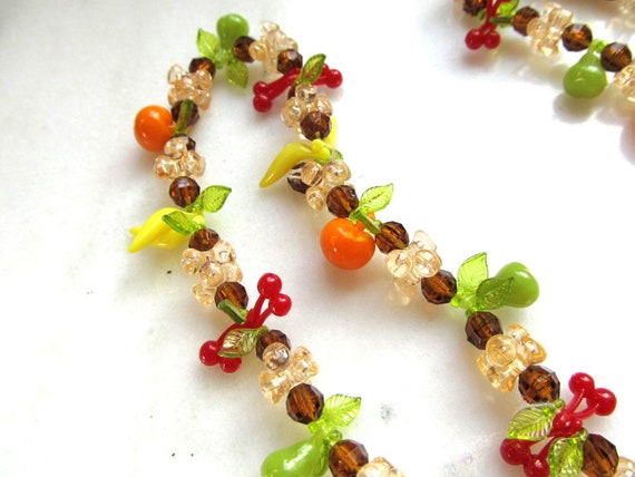 Vintage Fruit Salad Plastic Bead Necklace 30" Lon… - image 5