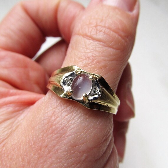 Vintage Mens 10K Moonstone & Diamond Yellow Gold … - image 10