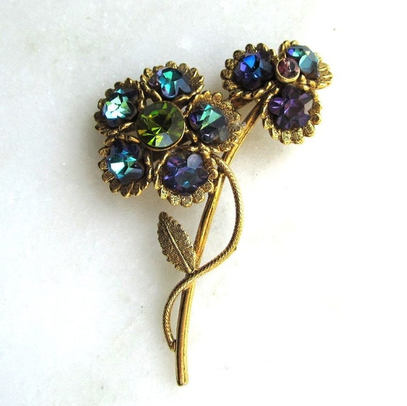 Vintage Rivoli Crystal Floral Brooch & Earrings S… - image 4