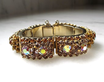 Vintage Layered Brown AB Rhinestone Chunky Link Bracelet ETC6979