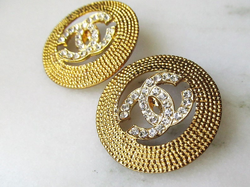 Vintage Logo Rhinestone Buttons Gold Toned ETC1404