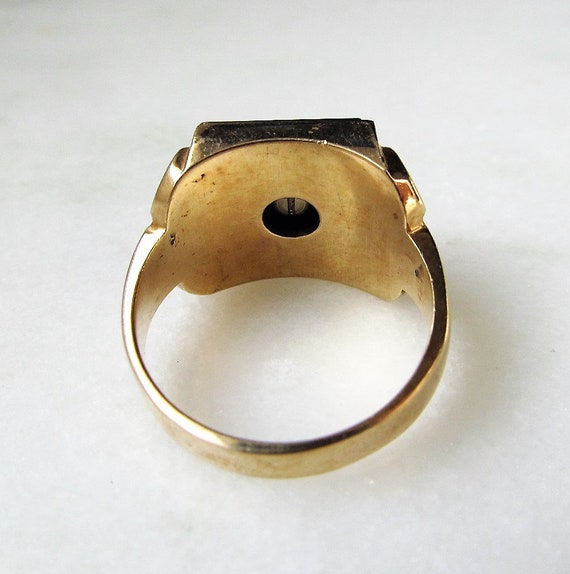 Mens Antique 10K Gold & Black Onyx K Signet Ring … - image 4