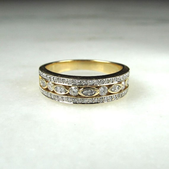 Vintage 14K Yellow & White Gold Ladies Diamond Ba… - image 1