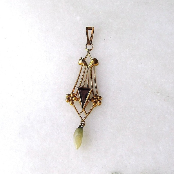 Antique 10K Art Deco Amethyst & Pearl Yellow Gold Lavalier Pendant ETC7649