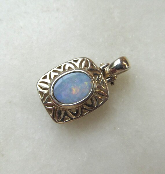 Vintage Sterling Silver Pale Blue Opal Pendant ET… - image 2