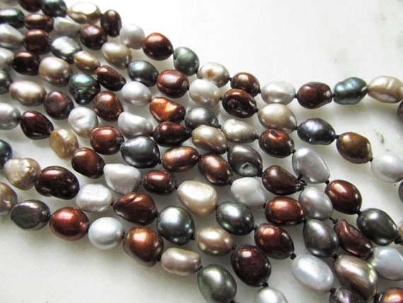 Vintage Baroque Pearl Necklace 80" Gray Gold Bron… - image 3