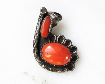 Vintage Navajo Coral Sterling Silver Necklace Pendant Handmade ETC5949