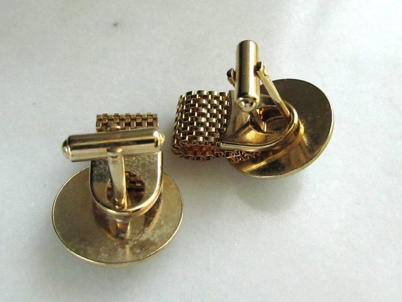 Vintage Green Glass Gold Metal Mesh Cufflinks ETC… - image 7