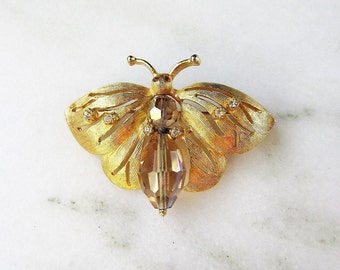 Vintage Kramer Rhinestone Crystal Butterfly Figural Brooch ETC3318