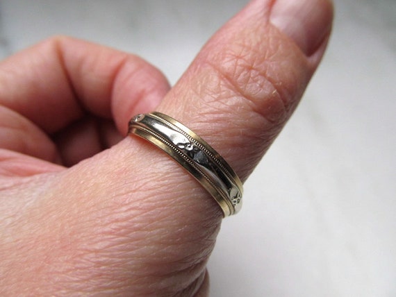 Vintage 14K Artcarved Mens White Yellow Gold Wedding Band Ring