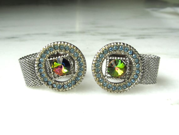 Vintage Rivoli Crystal Rhinestone Round Mesh Cuff… - image 1