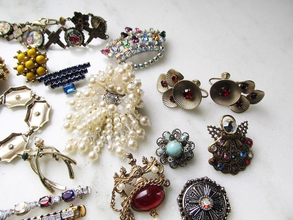 Vintage Rhinestone Costume Jewelry Lot Sterling D… - image 4