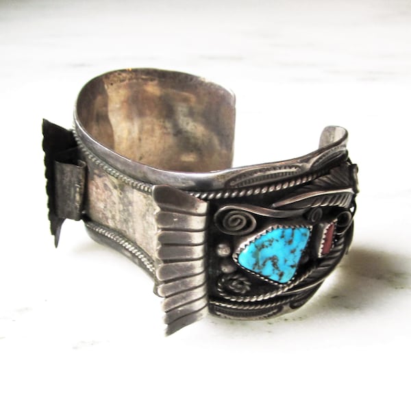 Estate Sterling Navajo Signed Herbert Tsosie Handmade Watch Cuff Bracelet ETC1224