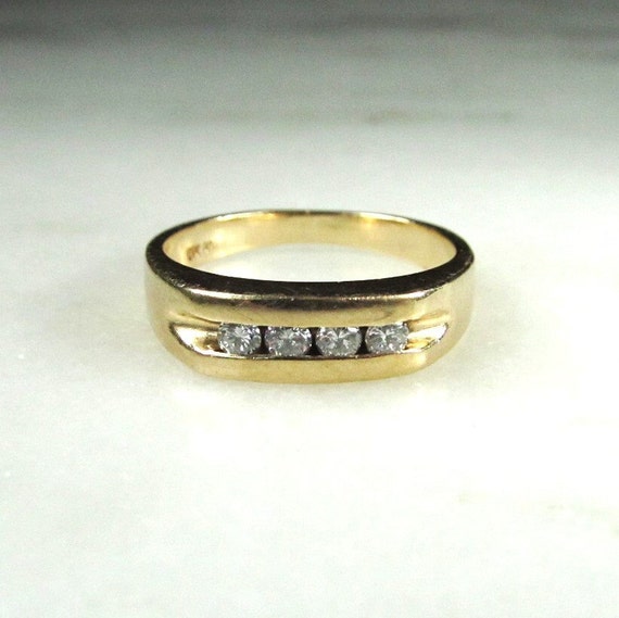 Vintage 10K Yellow Gold Channel Set Diamond Band … - image 1