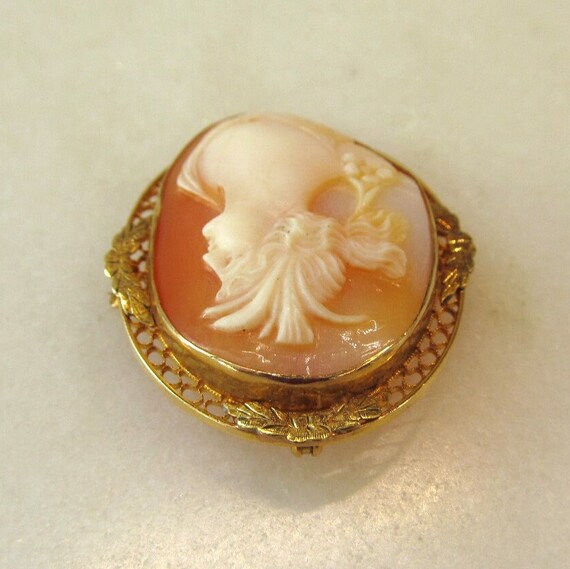 Antique 10K Yellow Gold Filigree Carved Shell Cam… - image 3