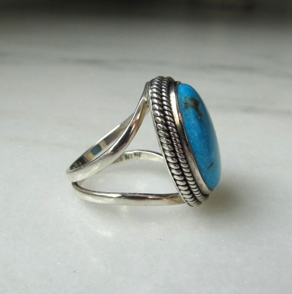 Vintage Navajo Sterling Silver Turquoise Ring Sig… - image 5