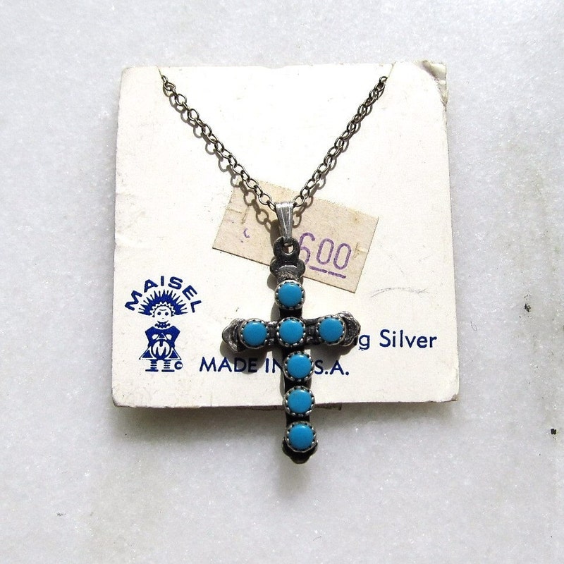 Vintage Handmade Navajo (?)  925 Cross with Turquoise