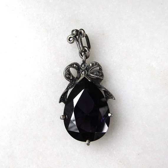 Vintage Sterling Silver Dark Purple Glass & Marca… - image 1