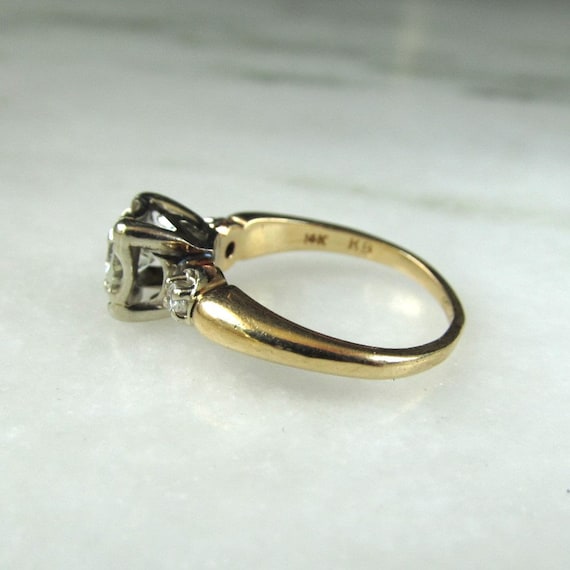 Vintage 14K Two Toned Diamond Engagement Ring Sz … - image 3