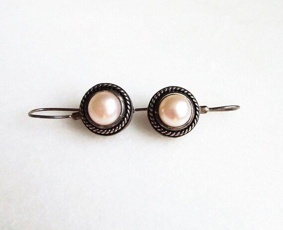 Vintage Pearl Sterling Silver Dangle Earrings 925 NV ETC6366 Etsy