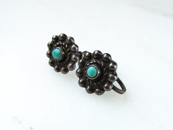 Estate Navajo Green Turquoise Sterling Silver Scr… - image 2
