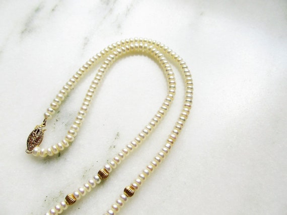 14K IPS Cultured White Pearl 17" Necklace Vintage… - image 4
