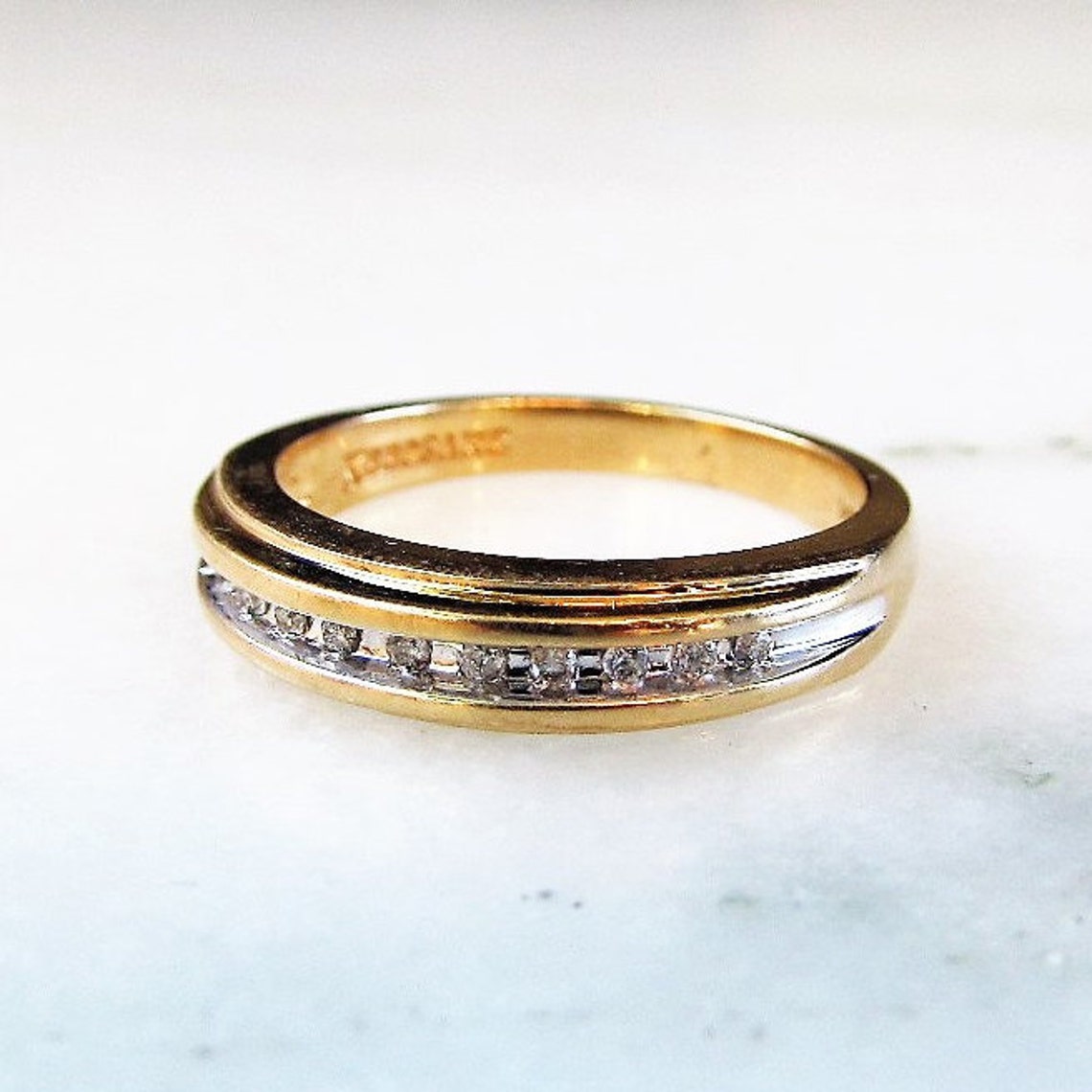 14K Keepsake Diamond 2 Tone Wedding Band Ring ETC3032 Etsy