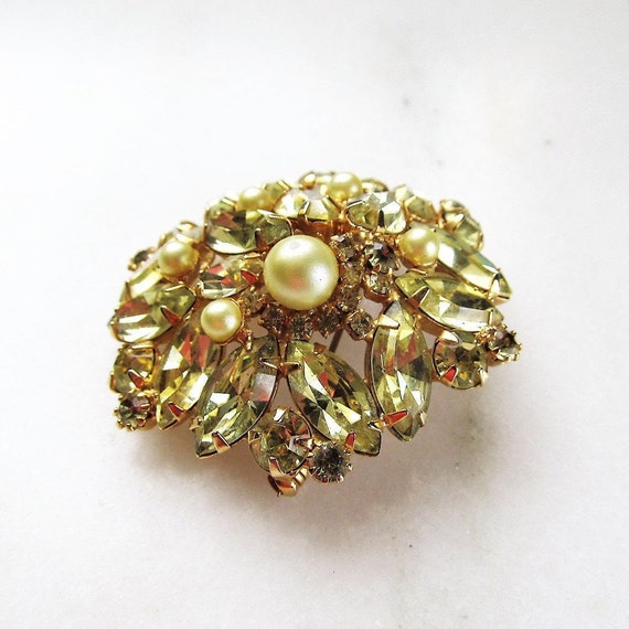 Estate Alice Caviness Vintage Yellow Rhinestone &… - image 4