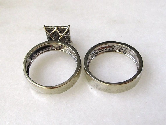 Vintage 10K White Gold D&D Diamond Engagement Wed… - image 5