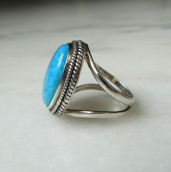 Vintage Navajo Sterling Silver Turquoise Ring Sig… - image 2